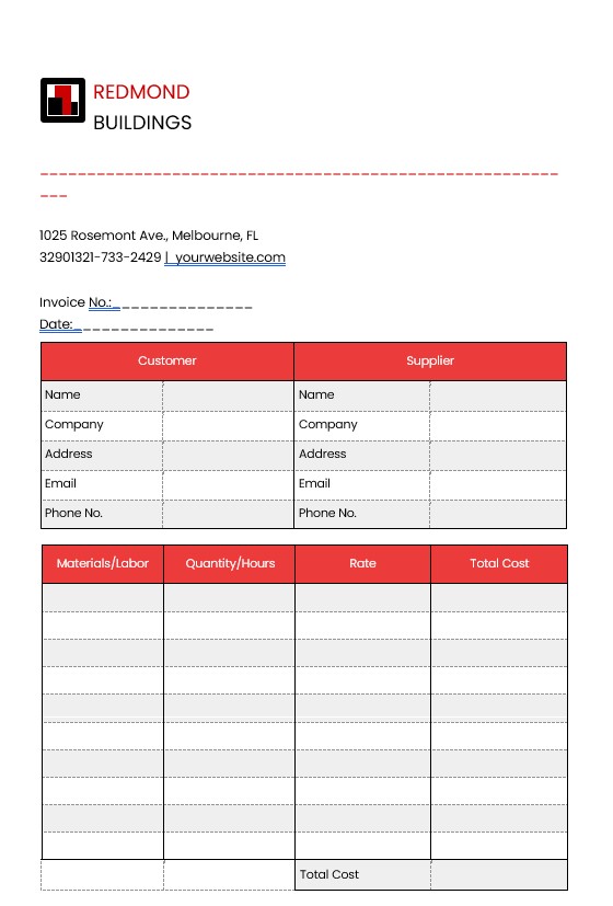 Editable Construction Invoice Template PSD template